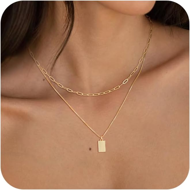 MFRYK Gold/Silver Necklaces Stack For Women,14K Gold/Sterling Silver Plated Simple Layered Choker Necklaces For Women,Stackable Multilayer Pearl Cross Disc Circle Pendant Cuban Herringbone Snake Paperclip Chain Necklaces Set Jewelry Gift for Women - Image 1